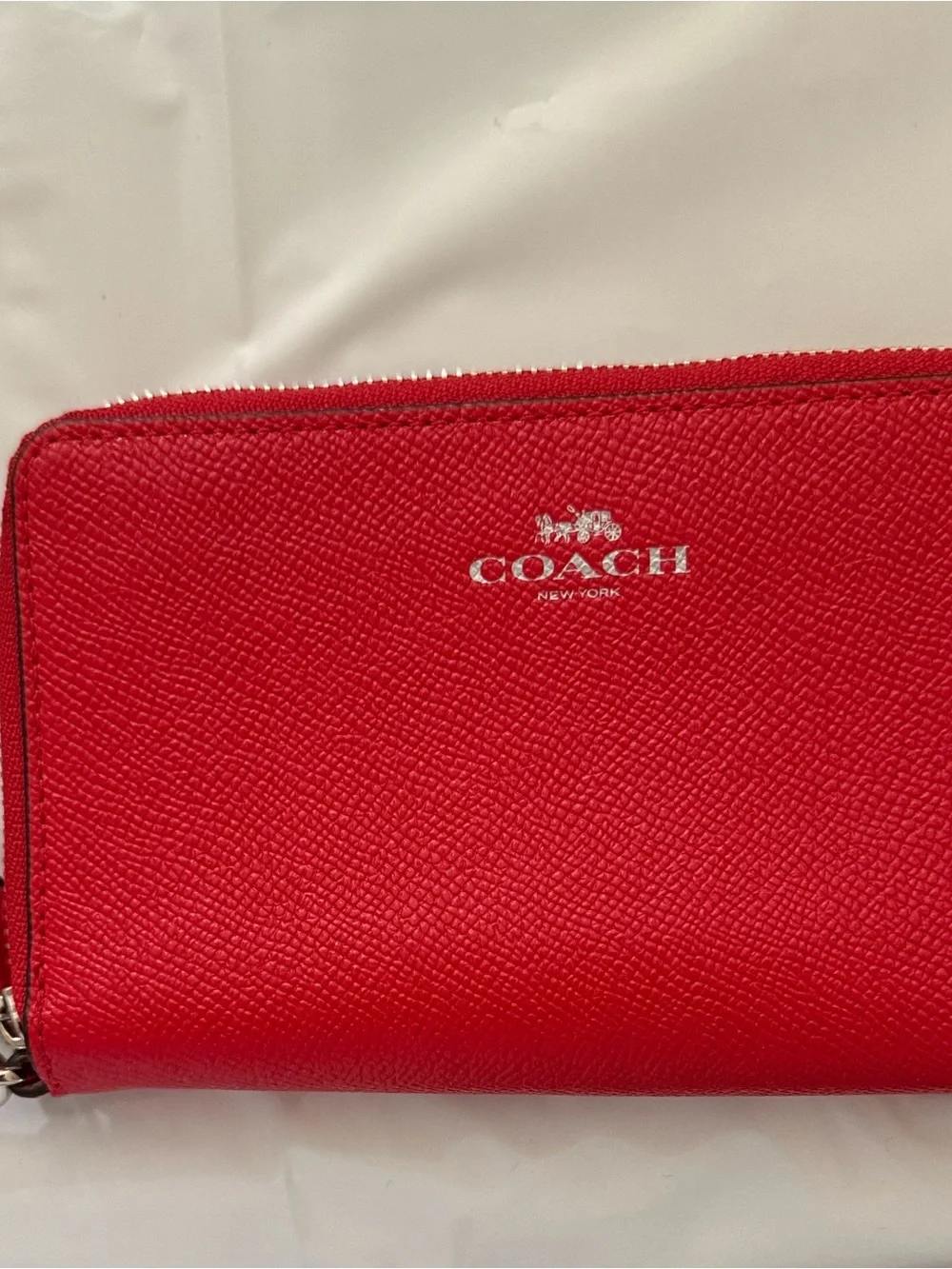 Coach Red Saffiano Leather Wristlet Clutch with Silver Hardware